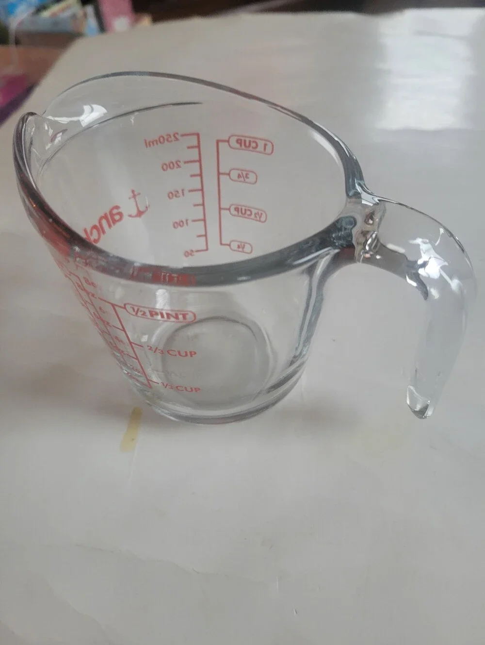 Anchor Hocking Glass Measuring 1 Cup with Red Markings